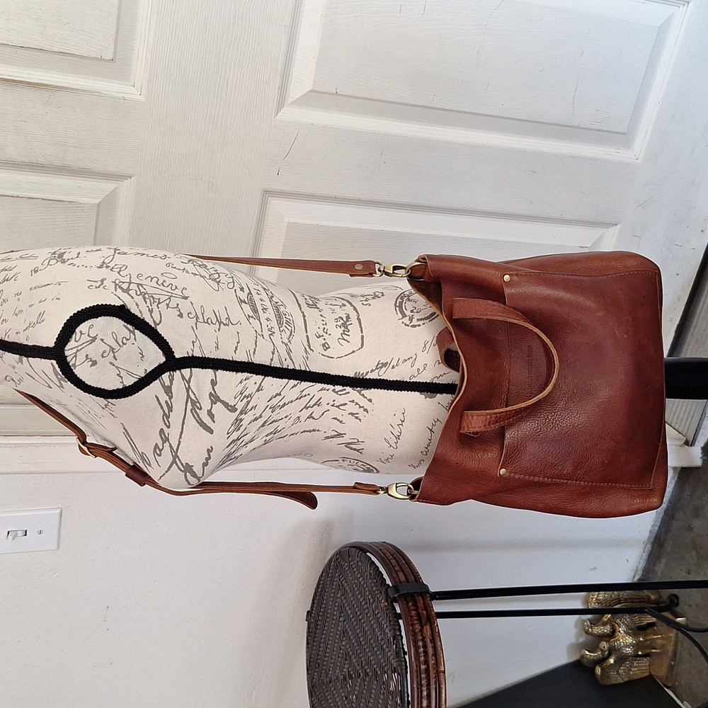 Portland Leather Brown Nutmeg Crossbody Tote Bag